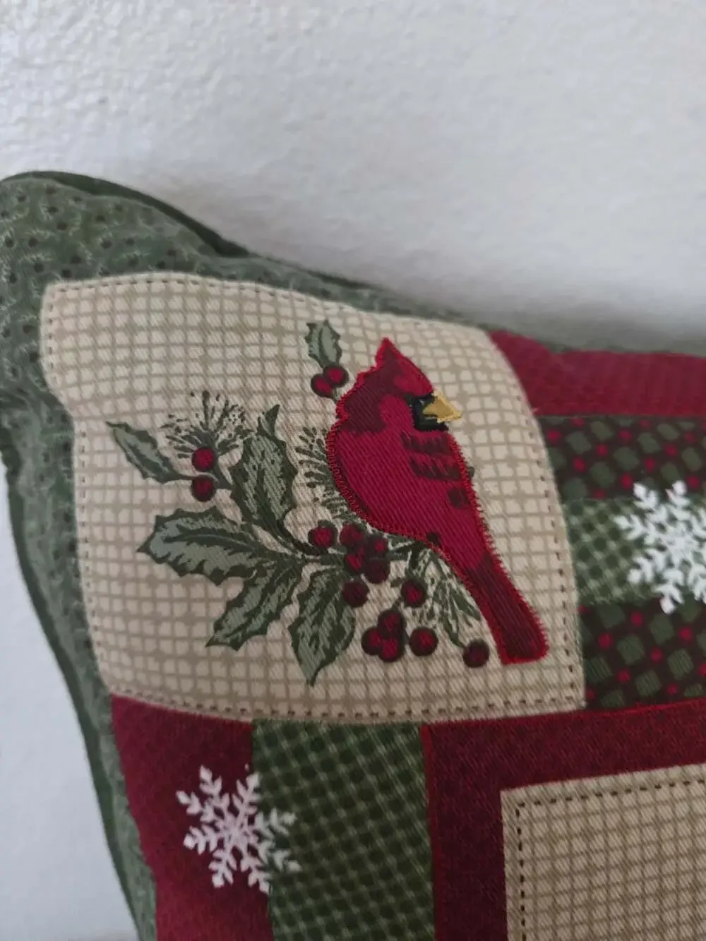 Christmas Poinsettia Cardinal Patchwork Throw Pillow 16 x 16